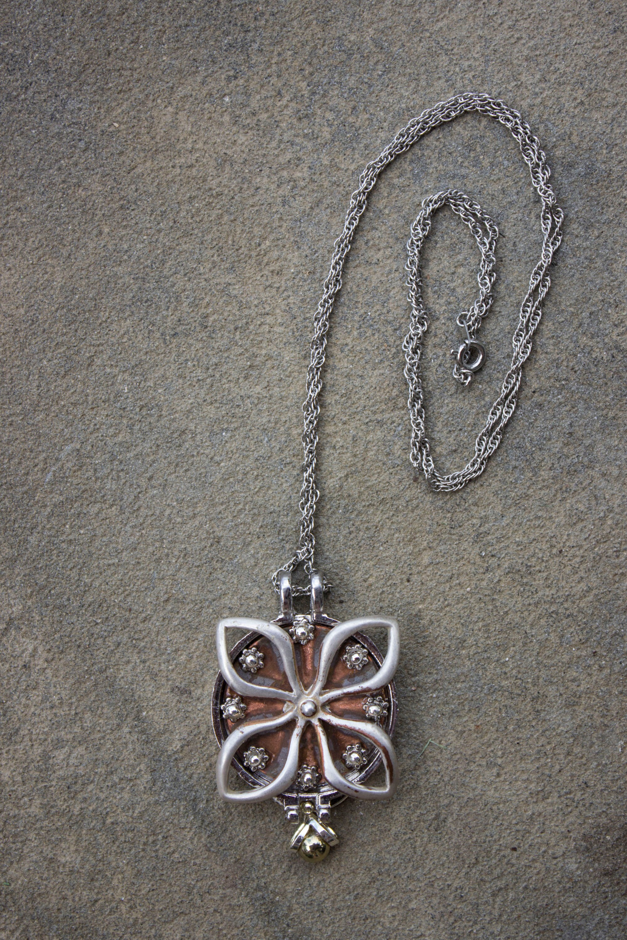 Steampunk Mixed Metal Flower Necklace Etsy