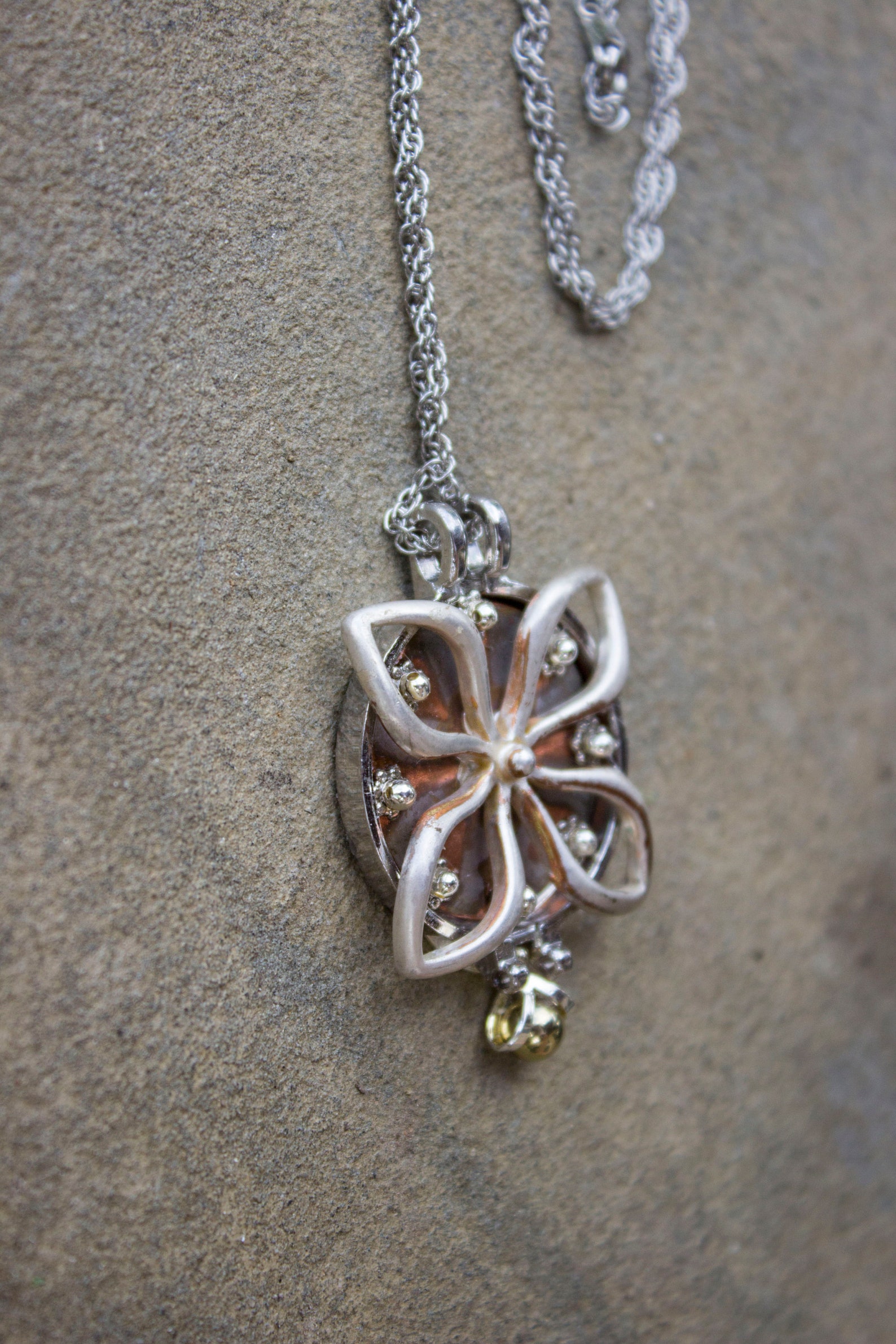 Steampunk Mixed Metal Flower Necklace Etsy