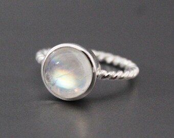 Natural Rainbow Moonstone Ring - Handmade - Promise Ring - Statement Ring - Gift For Her  - White Gemstone Ring - Moonstone Stacking Ring