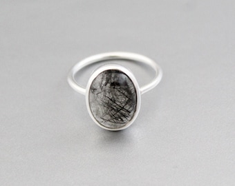 Black Rutile Ring - Gemstone Ring - Engagement Ring - Dainty Ring - Rings for women - Stack Rings - Boho Statement Rings - Gift For Her