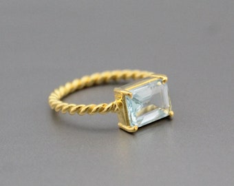 Topaz Ring - Blue Topaz Cocktail Ring - Statement Ring - Promise Ring - November Birthstone - Rectangle Ring - Natural Stone Ring