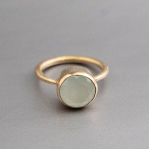 Aqua Chalcedony Ring - Handmade Gemstone Ring - March Birthstone - Blue Gemstone Stone - 925 Sterling Silver - Boho Ring - Textured Band