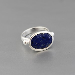 Natural Lapis Lazuli Ring - Handmade Ring - Blue Lapis Ring - Blue Gemstone Ring - Sterling Silver Ring - Oval Lapis Ring - Stack Ring