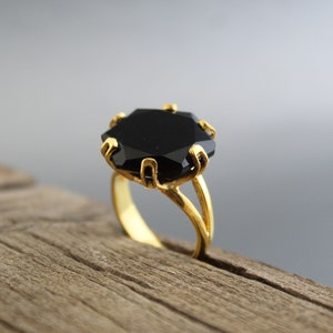 Natural Black Onyx Ring - Handmade Gemstone Ring - December Birthstone - 925 Sterling Silver - Cocktail Ring - Statement Ring - Gold Ring