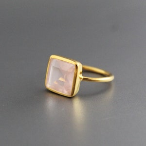 Rose Quartz Ring - Square Ring - Statement Ring - Gemstone Ring - Lovers Ring - January Rose Quartz Ring - Dainty Rose Quartz Ring