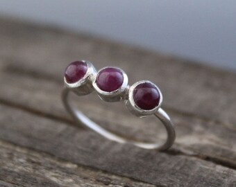 Natural Ruby Ring - Handmade Gemstone Ring - July Birthstone - Red Gemstone Stone - 925 Sterling Silver - Anniversary Ring - Solitaire Ring