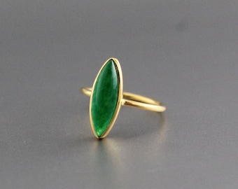 Green Jade Ring - Handmade Ring - Proposal Ring - Statement Ring - Jade Jewelry - Gold Ring - Stacking Ring - Marquise Shape Ring