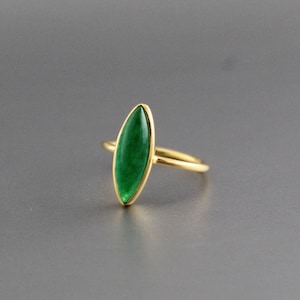 Green Jade Ring - Handmade Ring - Proposal Ring - Statement Ring - Jade Jewelry - Gold Ring - Stacking Ring - Marquise Shape Ring