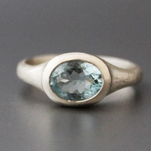 Aquamarine Gemstone Ring - March Birthstone - Light Blue Stone - 925 Sterling Silver - Handmade - Statement Ring