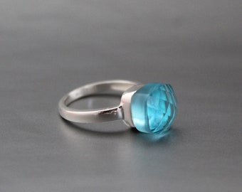 Blue Topaz Ring - Blue Topaz Quartz - Bridal Ring - Bridesmaid Ring - 925 sterling silver - Engagement Ring - Gift for Wife - Statement Ring