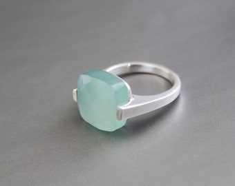 Aqua Chalcedony Ring - Handmade Gemstone Ring - March Birthstone - Blue Gemstone Stone - 925 Sterling Silver - Boho Ring - Gift For Her
