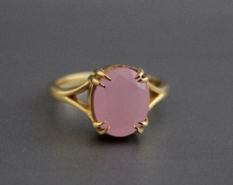 Pink Chalcedony Ring - Handmade Gemstone Ring - March Birthstone - Pink Gemstone Stone - 925 Sterling Silver - Boho Ring - Gold Ring