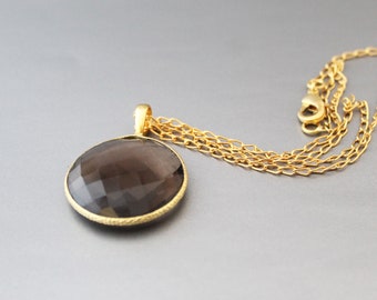 Collar de cristal de cuarzo ahumado - Collar de piedras preciosas hecho a mano - Collar minimalista - Collar de cuarzo ahumado marrón - Collar de cuarzo ahumado dorado