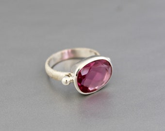 Pink Quartz Ring - Rose Quartz Ring - Pink Gemstone Ring - Simple Rings - Handmade Rings - Statement Rings - Rose Cut Ring - Gift For Her