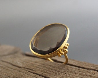 Smoky Quartz Ring - Brown Ring - Gold ring - Stacking Ring - Gemstone Ring - Handmade Ring - Gift For Her - Statement Ring - Bridal Ring