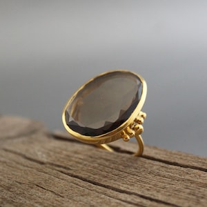 Smoky Quartz Ring - Brown Ring - Gold ring - Stacking Ring - Gemstone Ring - Handmade Ring - Gift For Her - Statement Ring - Bridal Ring