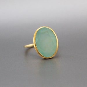 Aqua Chalcedony Ring - Handmade Gemstone Ring - March Birthstone - Blue Gemstone Stone - 925 Sterling Silver - Boho Ring - Gold Ring