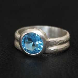 Blue Topaz Gemstone Ring - November Birthstone - Sky Blue stone - 925 Sterling Silver - Handmade - Statement Ring