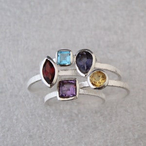 Minimalist Birthstone Ring in Sterling Silver - Stacking Rings for Mom Daughter - Personalized Ring - Custom Ring - Gift For Her