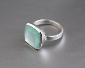 Aqua Chalcedony Ring - Handmade Gemstone Ring - March Birthstone - Blue Gemstone Stone - 925 Sterling Silver - Boho Ring