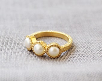 Dainty Pearl Ring - Pearl Gold Ring - Stacking Ring - Statement Ring - Promise Ring - Pearl Wedding Rings - Gift For Her - Handmade Ring