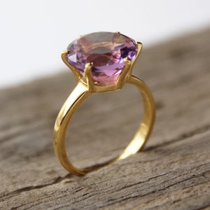 Amethyst Gemstone Ring February Birthstone Purple Amethyst Gemstone 925 Sterling Silver Handmade ring Gold Ring Gift For Her image 2