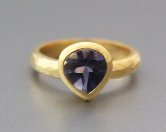 Natural Iolite - Iolite Ring - Iolite Gold ring - September Birthstone - Gold Plated Ring - Handmade Ring - Iolite Round Ring