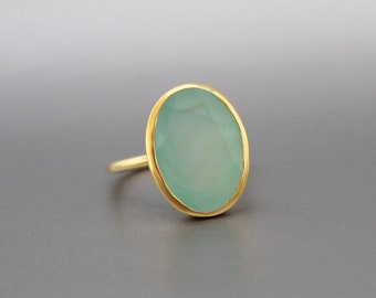 Aqua Chalcedony Ring - Handmade Gemstone Ring - March Birthstone - Blue Gemstone Stone - 925 Sterling Silver - Boho Ring - Gold Ring