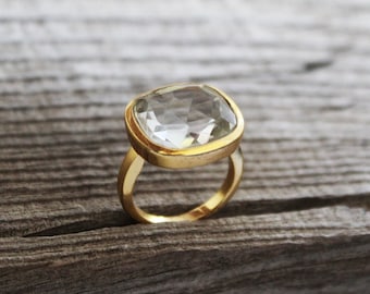 Green Amethyst  Ring - Prasiolite Ring -  February Birthstone - Green Gemstone Ring - Gold Micron Plated  - Handmade ring - Boho Ring -