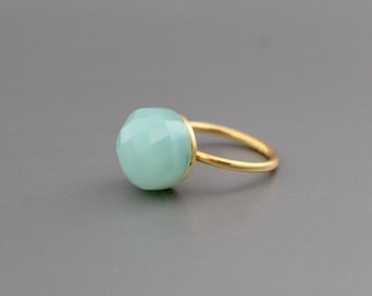 Aqua Chalcedony Ring - Handmade Gemstone Ring - March Birthstone - Blue Gemstone Stone - 925 Sterling Silver - Boho Ring - Gold Ring