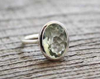 Prasiolite Ring- Green Amethyst Ring- Oval Cut Prasiolite Ring-February Birthstone Ring - Gemstone Ring - Stackable Ring - Bridesmaid ring