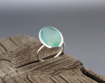 Aqua Chalcedony Ring - Handmade Gemstone Ring - March Birthstone - Blue Gemstone Stone - 925 Sterling Silver - Boho Ring