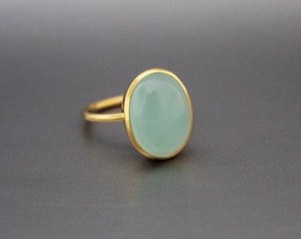Aqua Chalcedony Ring - Handmade Gemstone Ring - March Birthstone - Blue Gemstone Stone - 925 Sterling Silver - Boho Ring