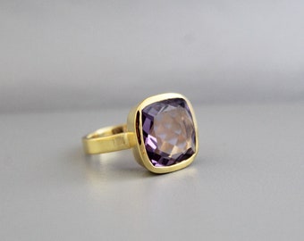 Amethyst Gemstone Ring - February Birthstone - Purple Amethyst Gemstone - 925 Sterling Silver - Handmade ring - Gold Ring - Gift For Her