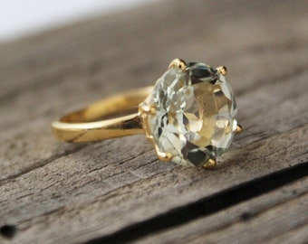 Amethyst Gemstone Ring, Green Amethyst February Birthstone, Prasiolite Ring, Gold Vermiel, Handmade ring, 18K Gold Plated Ring