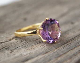 Amethyst Gemstone Ring - February Birthstone - Purple Amethyst Gemstone - 925 Sterling Silver - Handmade ring - Gold Ring - Gift For Her