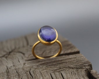 Tanzanite Quartz Ring - Handmade Gemstone Ring - December Birthstone - Blue stone Ring - 925 Sterling Silver - Solitaire Ring - Gold Ring