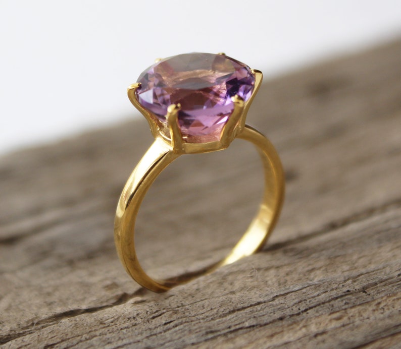 Amethyst Gemstone Ring February Birthstone Purple Amethyst Gemstone 925 Sterling Silver Handmade ring Gold Ring Gift For Her image 2