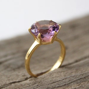 Amethyst Gemstone Ring February Birthstone Purple Amethyst Gemstone 925 Sterling Silver Handmade ring Gold Ring Gift For Her image 4