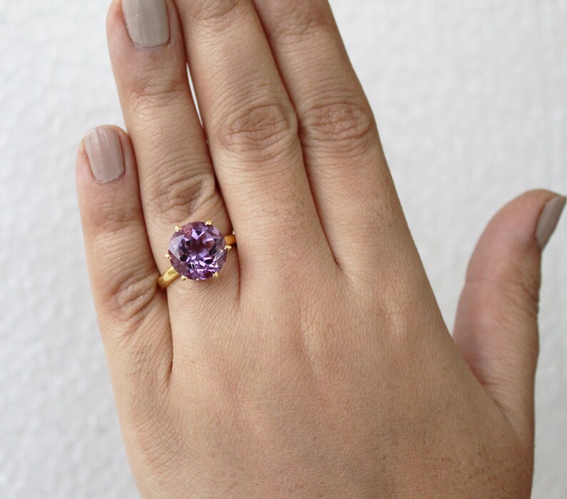 Amethyst Gemstone Ring February Birthstone Purple Amethyst Gemstone 925 Sterling Silver Handmade ring Gold Ring Gift For Her image 5