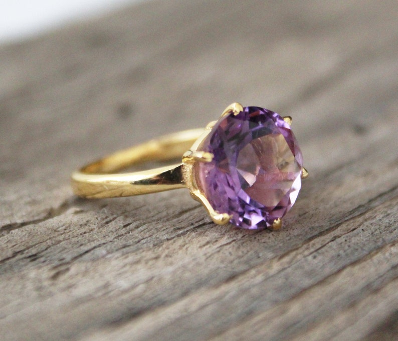 Amethyst Gemstone Ring February Birthstone Purple Amethyst Gemstone 925 Sterling Silver Handmade ring Gold Ring Gift For Her image 1