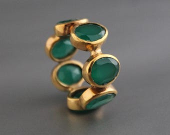 Natural Green Onyx Ring - Handmade Gemstone Ring - December Birthstone - Gold Micron Plated - Cocktail Ring - Statement Ring - Best Seller