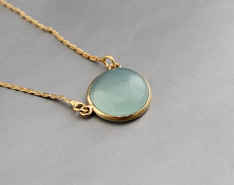 Aqua Chalcedony Necklace - March Birthstone Necklace - Personalized Necklace - Gift for BFF - Chalcedony Jewelry - Gold Filled Necklace