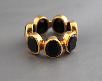 Natural Black Onyx Ring - Handmade Gemstone Ring - December Birthstone - Gold micron plated - Cocktail Ring - Statement Ring - Gold Ring