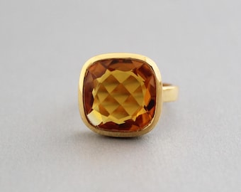 Citrine Gemstone  Ring - November Birthstone - Citrine yellow Gemstone - Citrine Quartz  - Handmade ring - Gold Ring