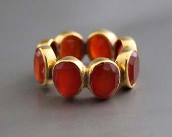 Carnelian Ring - Statement Ring - Cocktail Ring - Gemstone Ring - Orange Faceted Ring - Solitaire Ring - Stacking Ring - Gift For Her
