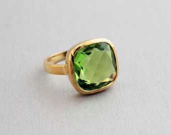 Amethyst Gemstone Ring - February Birthstone - Green Amethyst Gemstone - Green Amethyt Quartz - Handmade ring - Gold Ring - Prasiolite Ring