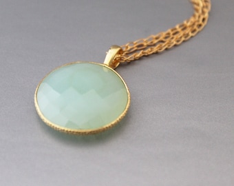Aqua Chalcedony Necklace - March Birthstone Necklace - Personalized Necklace - Gift for BFF - Chalcedony Jewelry - Gold Filled Necklace