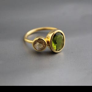 Peridot Gemstone Quartz Ring - August Birthstone -Green Gemstone - 925 Sterling Silver - Handmade - Peridot - Citrine - Gold Ring