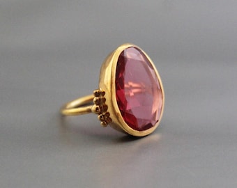 Pink Quartz Ring - Rose Quartz Ring - Pink Gemstone Ring - Simple Rings - Handmade Rings - Statement Rings - Polki Cut Ring - Gift For Her
